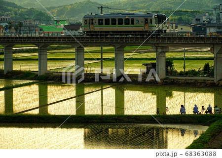田園風景と電車 68363088