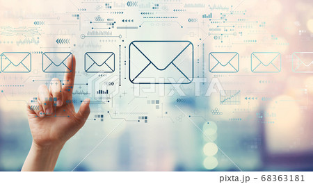 Email concept with hand pressing a button Email concept with hand pressing a button 68363181