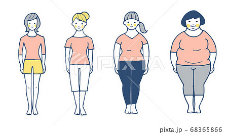 さまざまな体型の4人の女性のイラスト素材