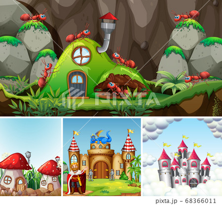 Four different scene of fantasy world with fantasy 68366011