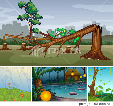 Four different nature disasters scene of forest Four different nature disasters scene of forest 68366078