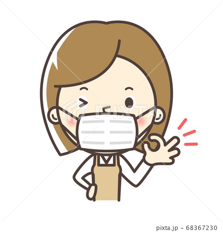 マスクをする主婦 ウィルス対策ok マスク着用のイラスト素材