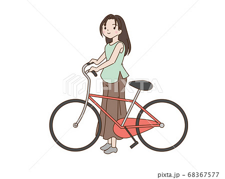 自転車の横に立つ女性のイラスト素材