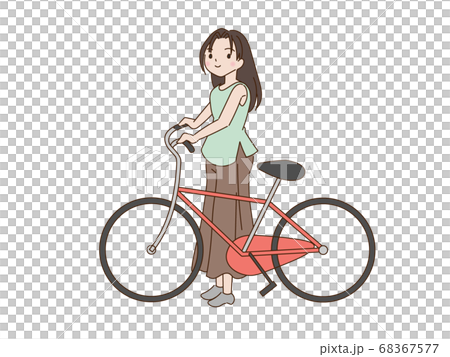 站在一輛自行車旁邊的女人 68367577