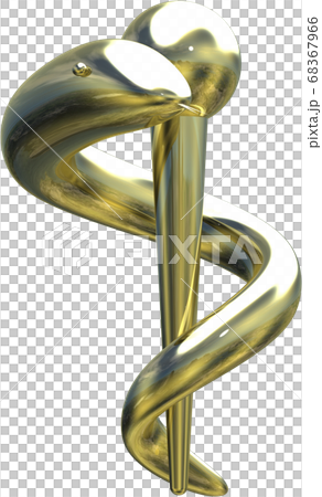 金のアスクレピオスの杖切り抜き背景透明　3DCGイラストデザイン 68367966