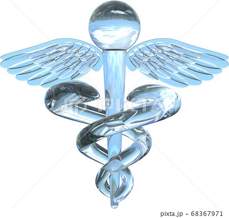 ガラスのカドゥケウスの杖切り抜き背景透明　3DCGイラストデザイン 68367971