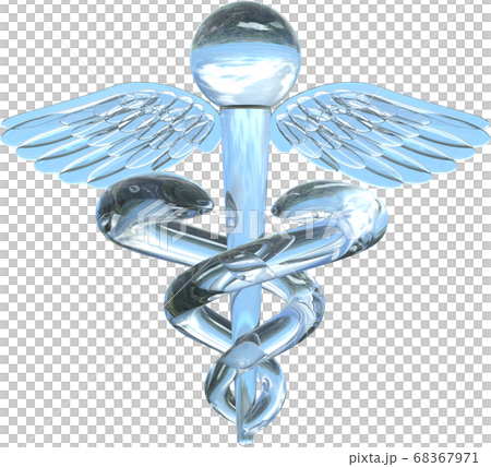 ガラスのカドゥケウスの杖切り抜き背景透明　3DCGイラストデザイン 68367971