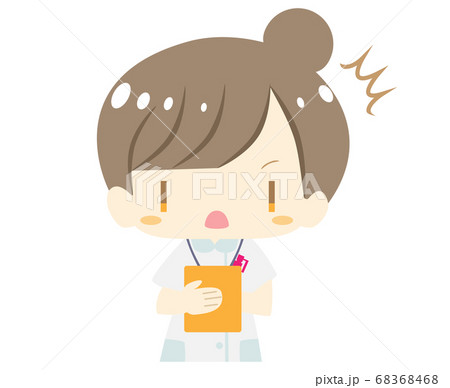かわいい看護師さんが聞き取り中に驚くイラストのイラスト素材