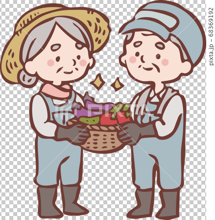 An elderly couple of farmers who harvest vegetables An elderly couple of farmers who harvest vegetables 68369192