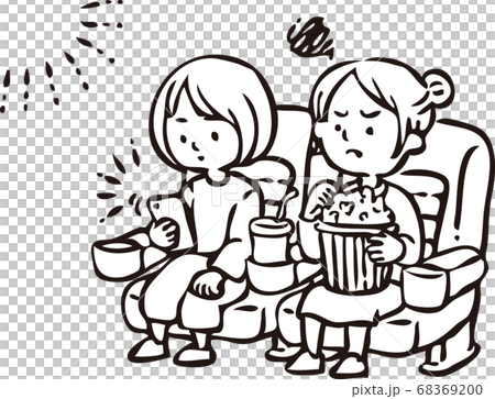映画上映中にスマートフォンを見る女性のイラスト素材 6690