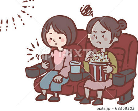 映画上映中にスマートフォンを見る女性のイラスト素材 6692