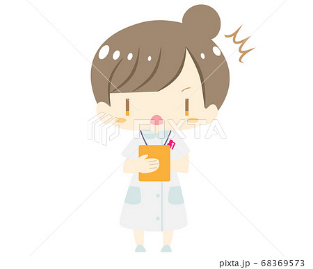 かわいい看護師さんが聞き取り中に驚くイラスト 全身バージョンのイラスト素材