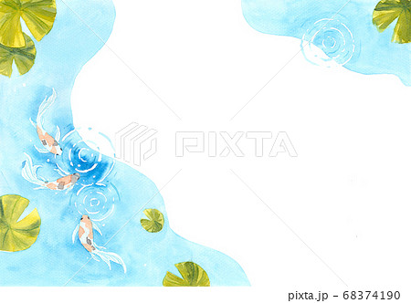 Frame of beautiful  brilliantly colored Koi Carp fish in a pond. Watercolor hand painting  68374190