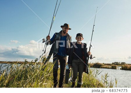 First fishing trip of father and son 68374775