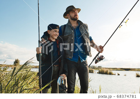 First fishing trip of father and son 68374781