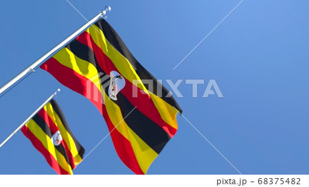 3D rendering of the national flag of Uganda waving in the wind 68375482