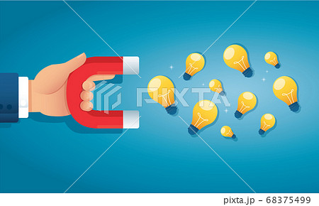 hand holding magnet attracting light bulb creative concept. vector illustration hand holding magnet attracting light bulb creative concept. vector illustration 68375499