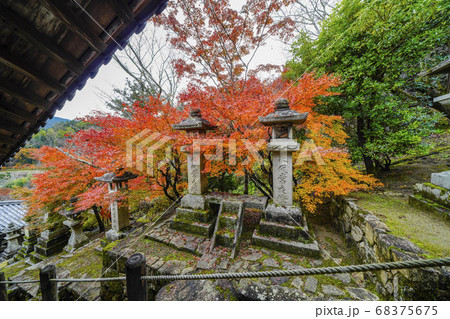 奈良 秋の長谷寺 上登廊から見る紅葉の写真素材