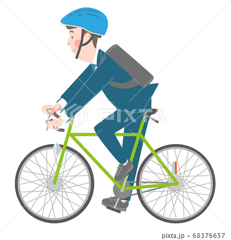 自転車に乗るスーツでヘルメットの男性のイラスト素材