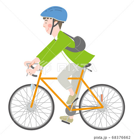 自転車に乗るヘルメットの男性のイラスト素材