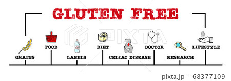 GLUTEN FREE. Grains, food, celiac disease, research and lifestyle concept GLUTEN FREE. Grains, food, celiac disease, research and lifestyle concept 68377109