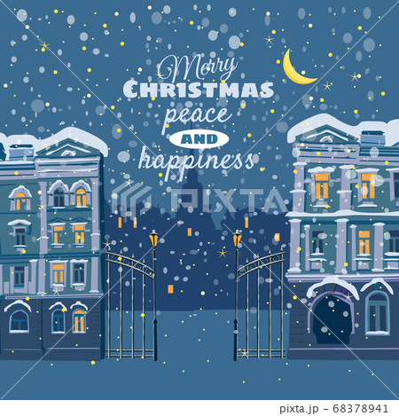 Vector illustration. Winter urban landscape. City with snow. Christmas and new year. Cityscape. Buildings. 68378941