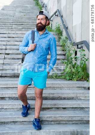 Go somewhere. brutal hipster with travel backpack. 68379756