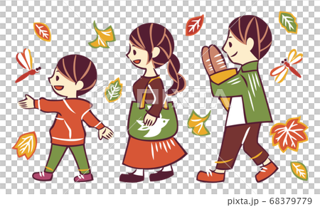 秋の休日に買い物へお出かけする家族 秋の休日に買い物へお出かけする家族 68379779