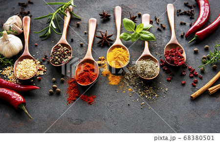 Assortment of spices on black Assortment of spices on black 68380501