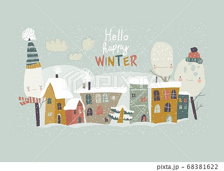 Cute little town covered snow. Hello winter 68381622