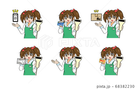 Japanese Girl Working Part Time At A Convenienceのイラスト素材 6230