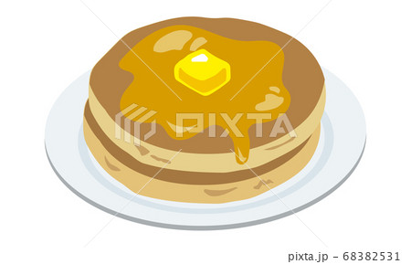 お皿に乗ったシンプルなバターのホットケーキのイラスト素材 6531