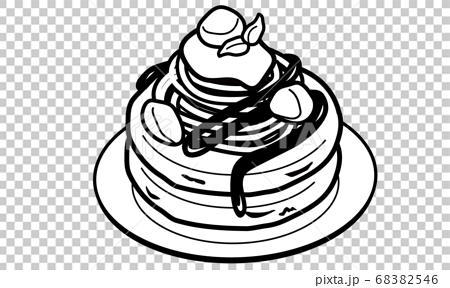 お皿に乗った栗とモンブランのパンケーキのイラスト素材 6546