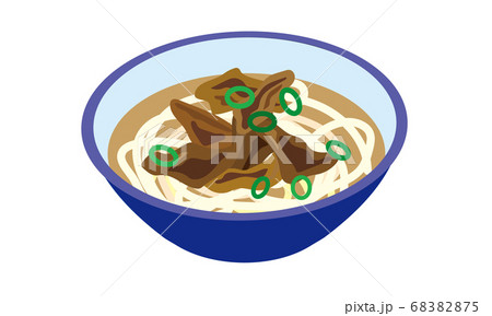 器に盛り付けられた温かい肉うどんのイラスト素材 6875