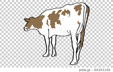 後ろから見た茶色の牛の立ち姿のイラスト素材 6108