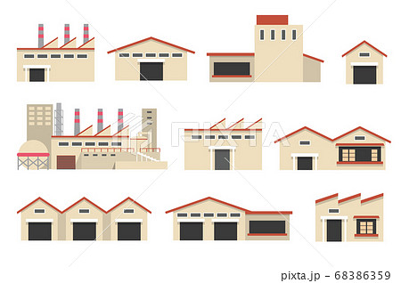 工場 倉庫 建物 イラストセットのイラスト素材