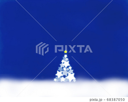 星が光るクリスマスツリー 濃青 ヨコ のイラスト素材