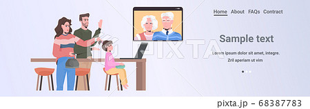 young family having virtual meeting with grandparents during video call chat online conference 68387783