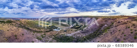 Aerial drone view of Orheiul Vechi village 68389346
