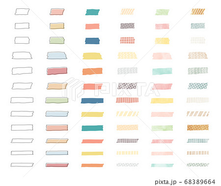 手書きのかわいいマスキングテープのイラストのセット 水彩 フレーム テープ おしゃれ のイラスト素材 68389664 Pixta