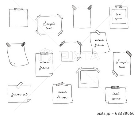 手書きのメモや付箋のフレームのセット 枠 飾り おしゃれ かわいいのイラスト素材 6666