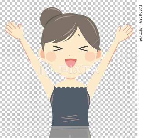 満面の笑みでバンザイする女性 上半身 夏服キャミソールのイラスト素材