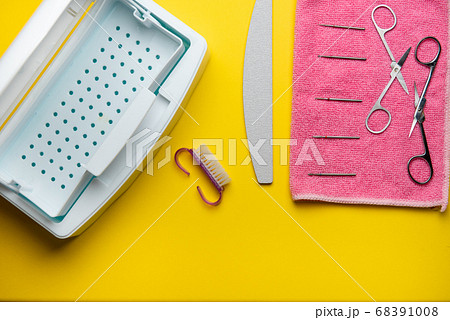Top view of manicure and pedicure equipment on 68391008