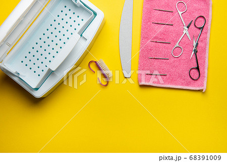 Top view of manicure and pedicure equipment on Top view of manicure and pedicure equipment on 68391009