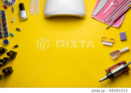 Top view of manicure and pedicure equipment on Top view of manicure and pedicure equipment on 68391013