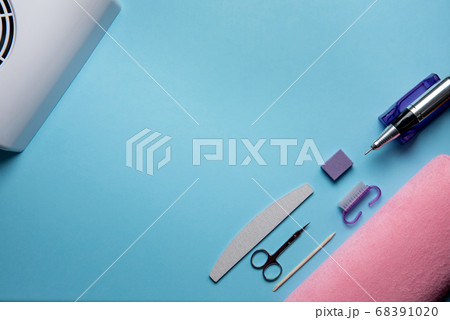 Top view of manicure and pedicure equipment on Top view of manicure and pedicure equipment on 68391020