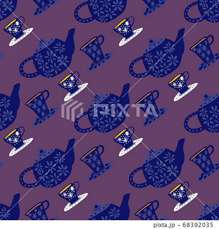 Dark seamless tea ceremony pattern. Doodle 68392035