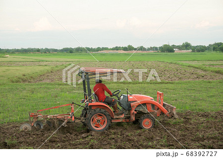 Tractor working plows a field on the farm for Tractor working plows a field on the farm for 68392727
