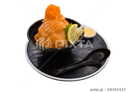 Slice fresh salmon topping with shrimp eggs on Slice fresh salmon topping with shrimp eggs on 68393425