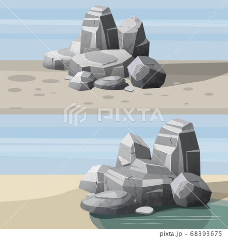 Set of landscapes of desert rocks for games, applications, cartoon style, vector, illustration, isolated 68393675